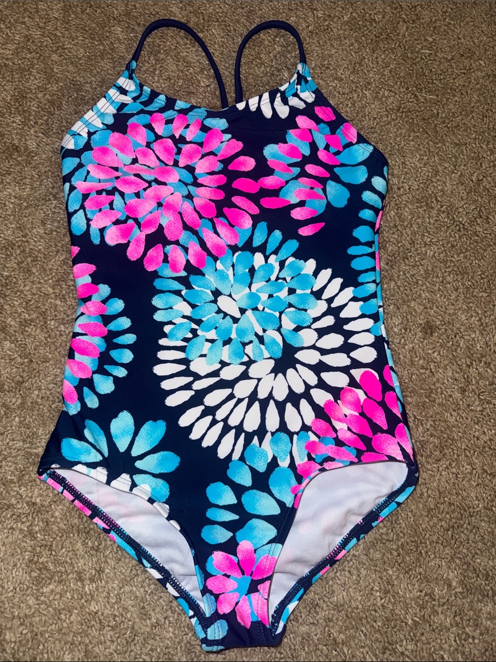 Girls' Navy Floral One-Piece Swimsuit